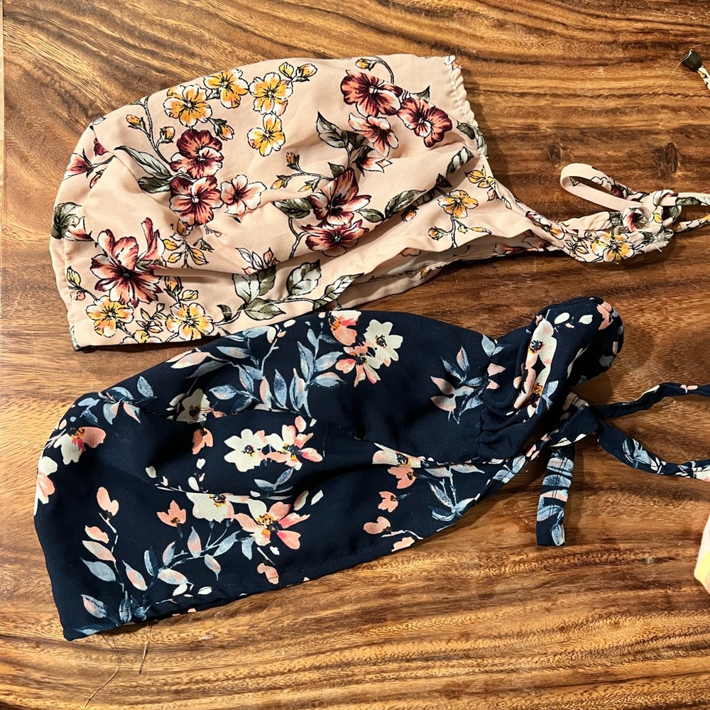 2 floral surgical scrub caps